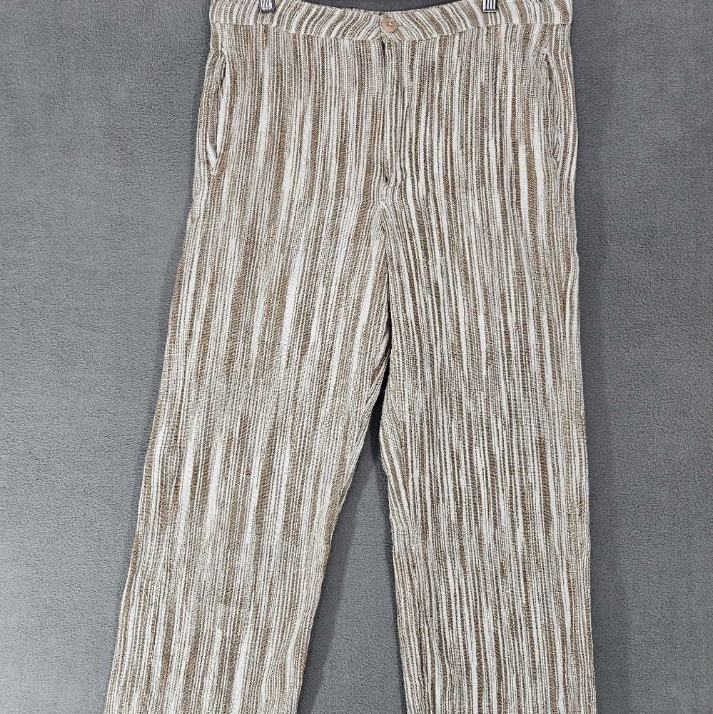 Free People Pants Wide Leg Size 8 Brown White Striped Cotton Crop Straight Boho
